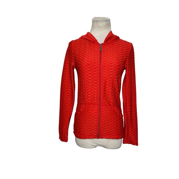 New Mix red textured long sleeves full zipper fitted hoodie jacket size S - Picture 7 of 9